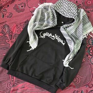 Black Hoodie with White Graphic and Scarf